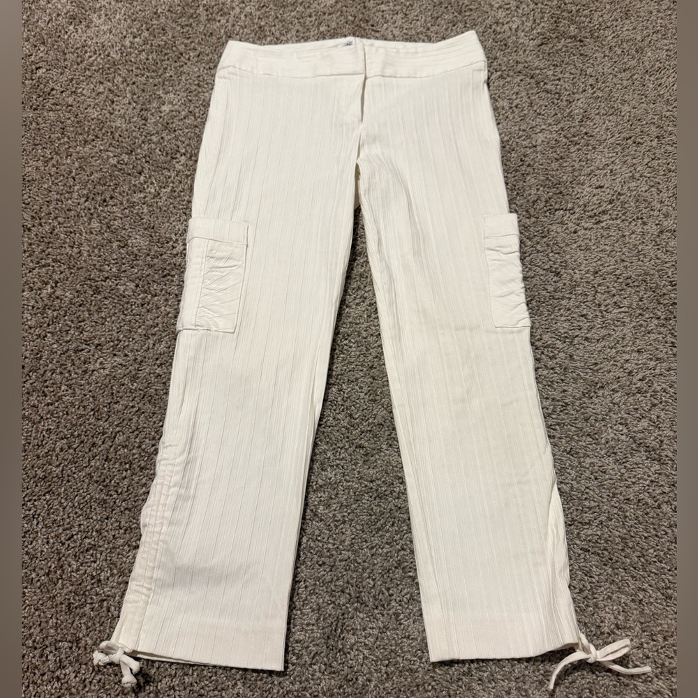 Y2k Cache Cream white Cropped Pants with Drawstring Hems